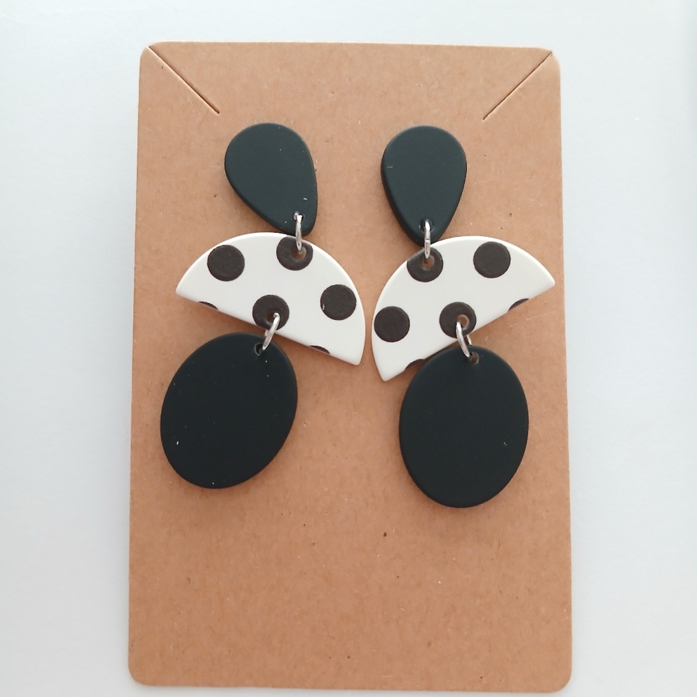 Fashion Jewelry Black and White Polka Dot Earrings
